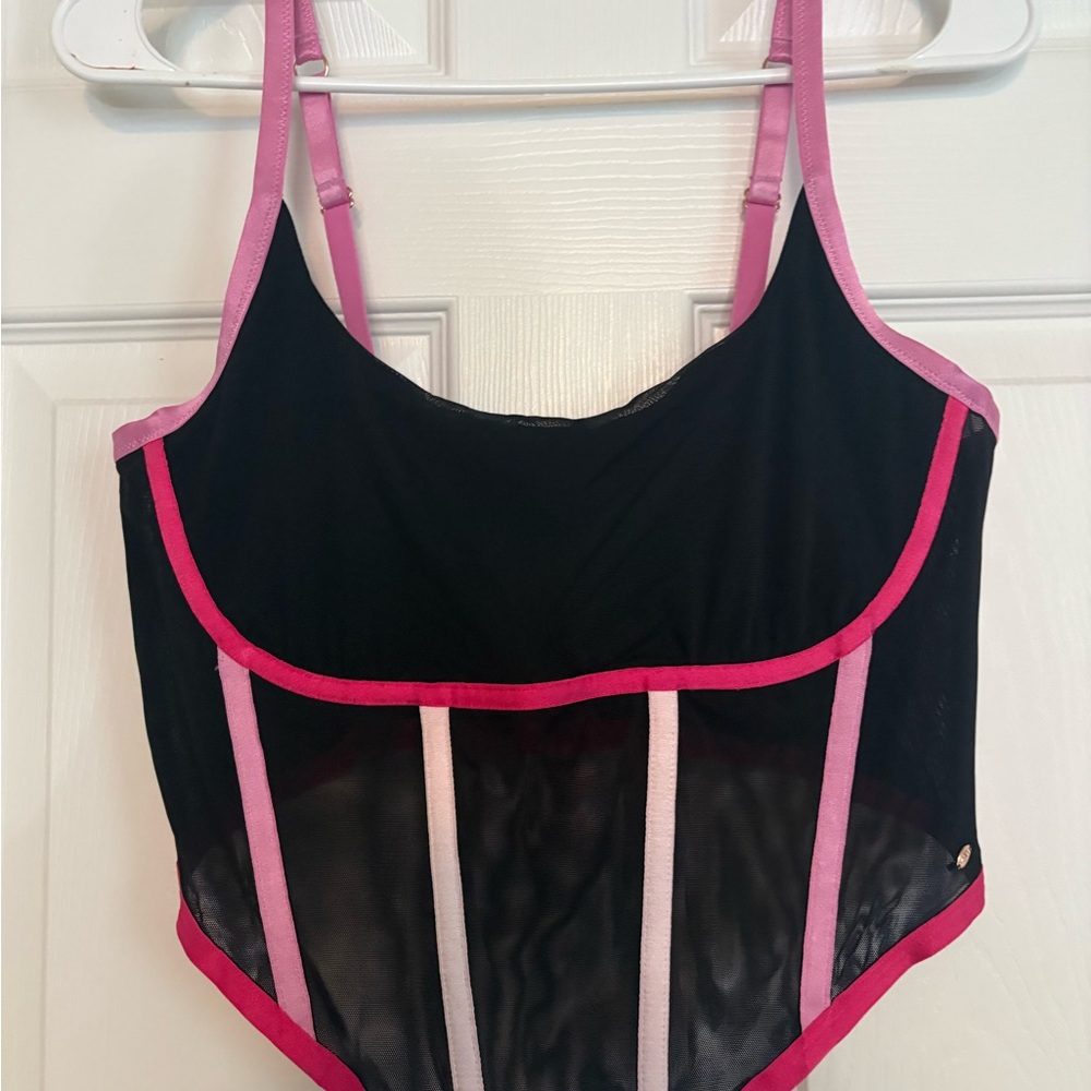Black and Pink Sheer Corset Top